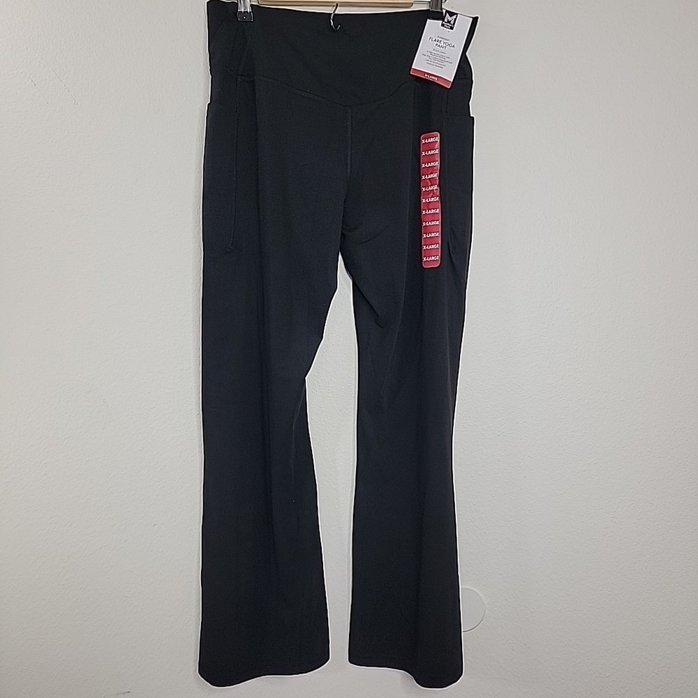 Member's Mark Flare Yoga Pants XL Black High Rise Pockets NWT